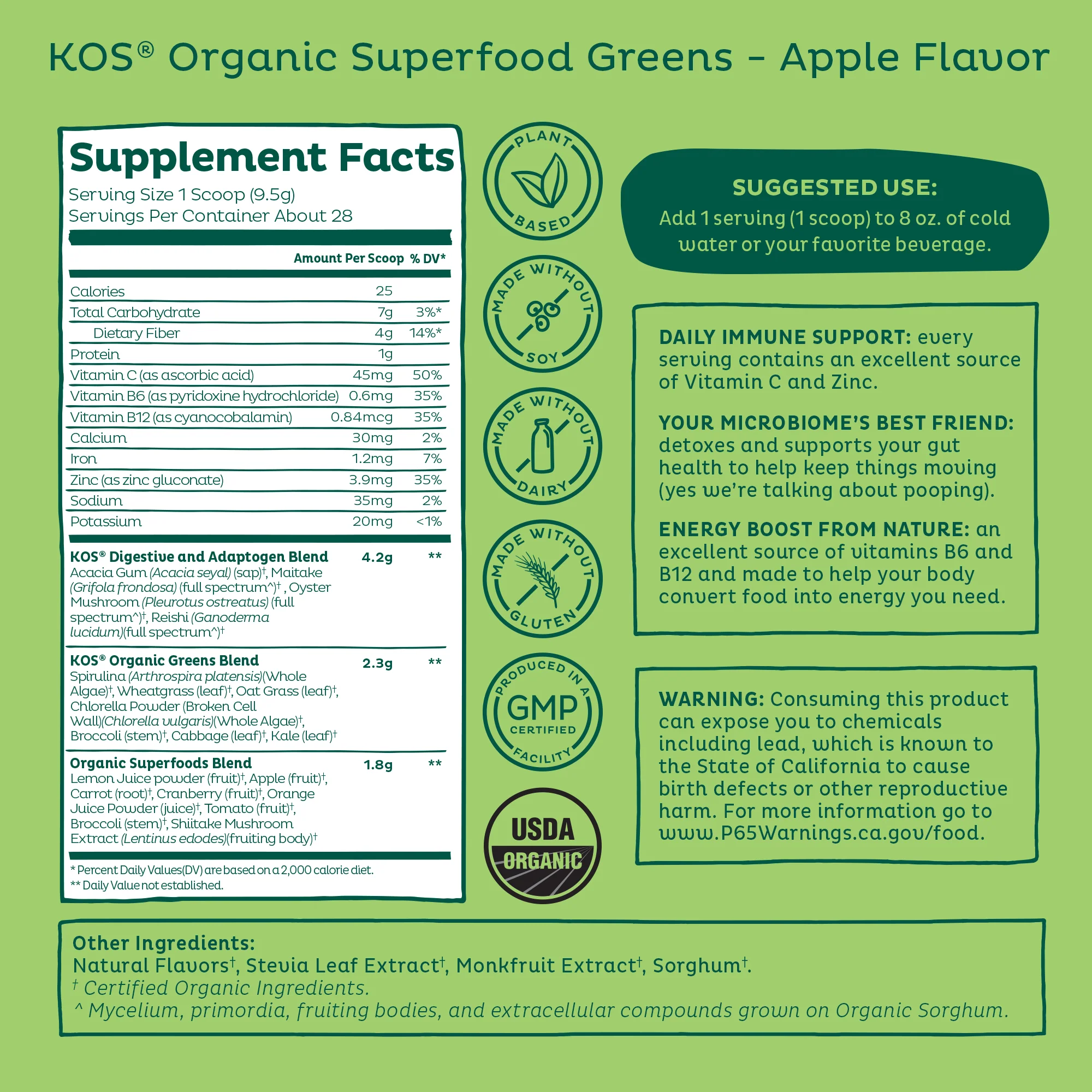 KOS Organic Superfood Greens - Apple Flavor - Image 3