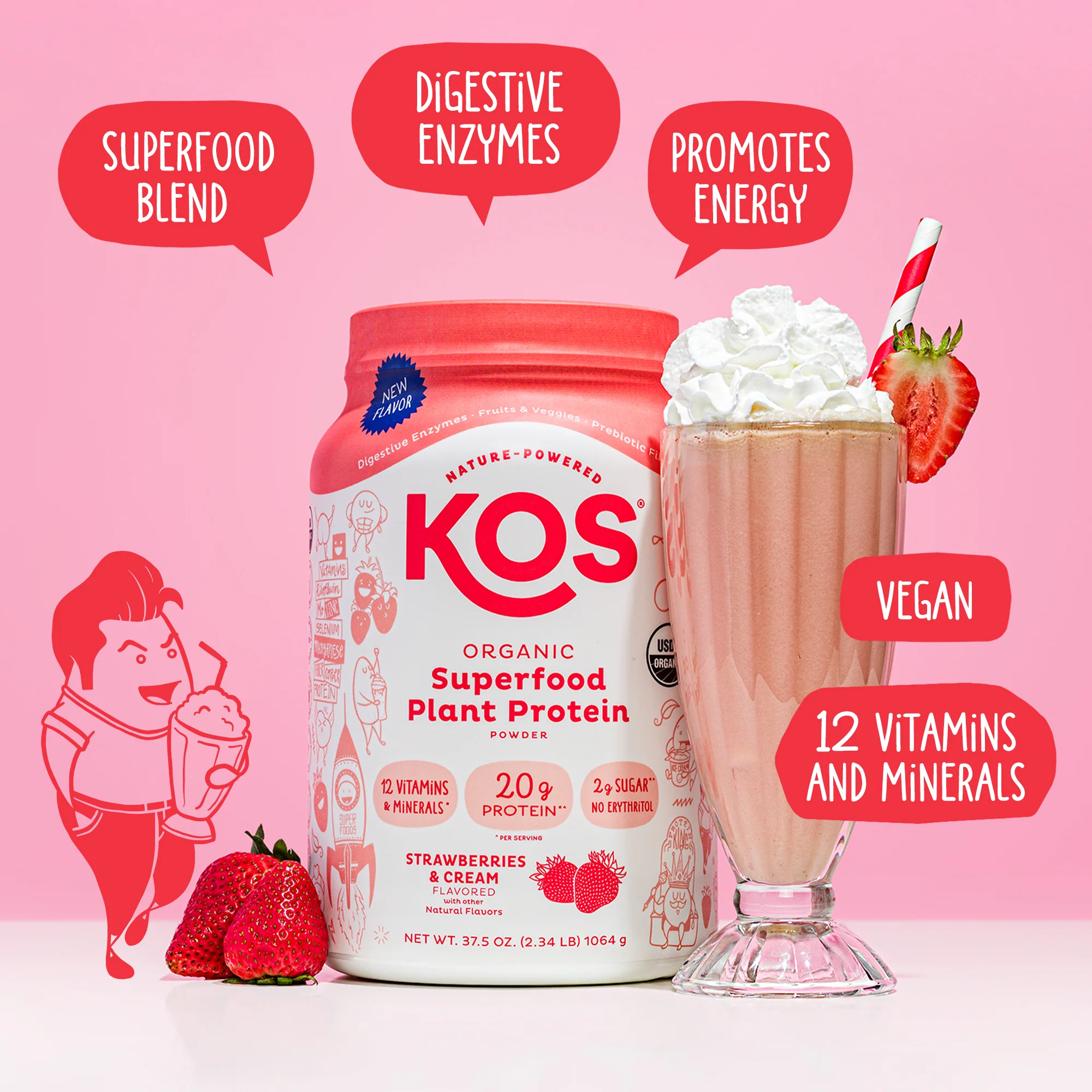 Organic Plant Protein, Strawberries & Cream, 28 Servings - Image 4