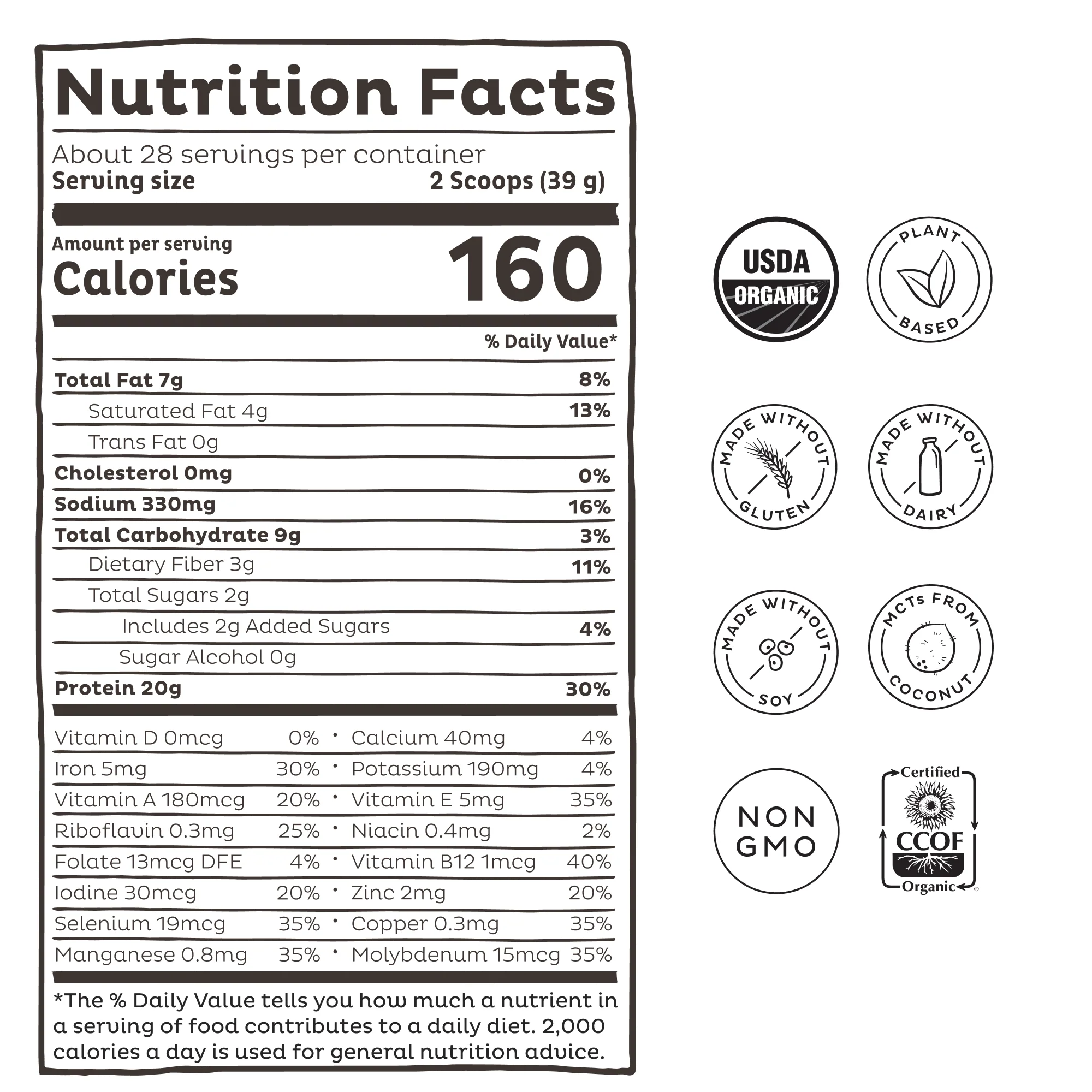 Organic Plant Protein, Chocolate, 28 Servings - Image 3